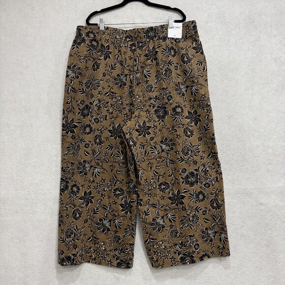 Nine West Jeans Pants Womens 2X Brown Black Floral Linen Blend Wide Leg Cropped - Picture 7 of 12